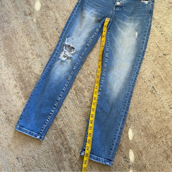 Mica Blue Distressed Women Skinny Jeans Ripped Medium Wash Button Fly: 28 - Picture 4 of 10